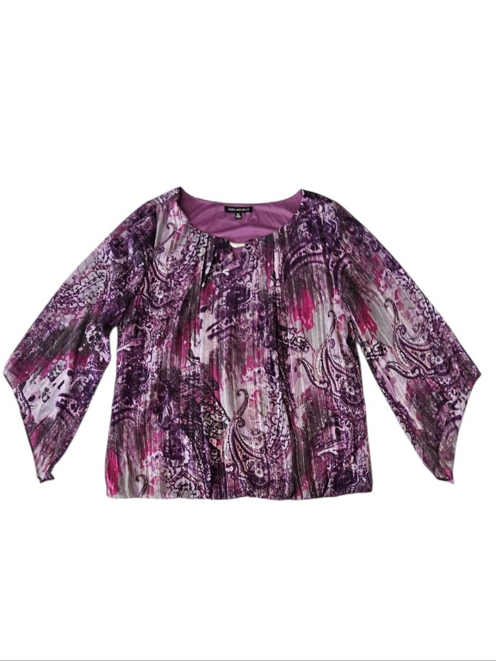Sara Michelle Women’s XL Pink & Purple Paisley Blouse – EUC